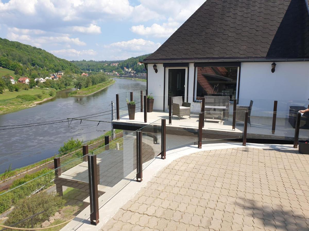 Saechsische-Schweiz-Ferienhaus-Wohnung-1-Mit-Elbblick-Sauna-Und-Kamin Königstein an der Elbe Dış mekan fotoğraf